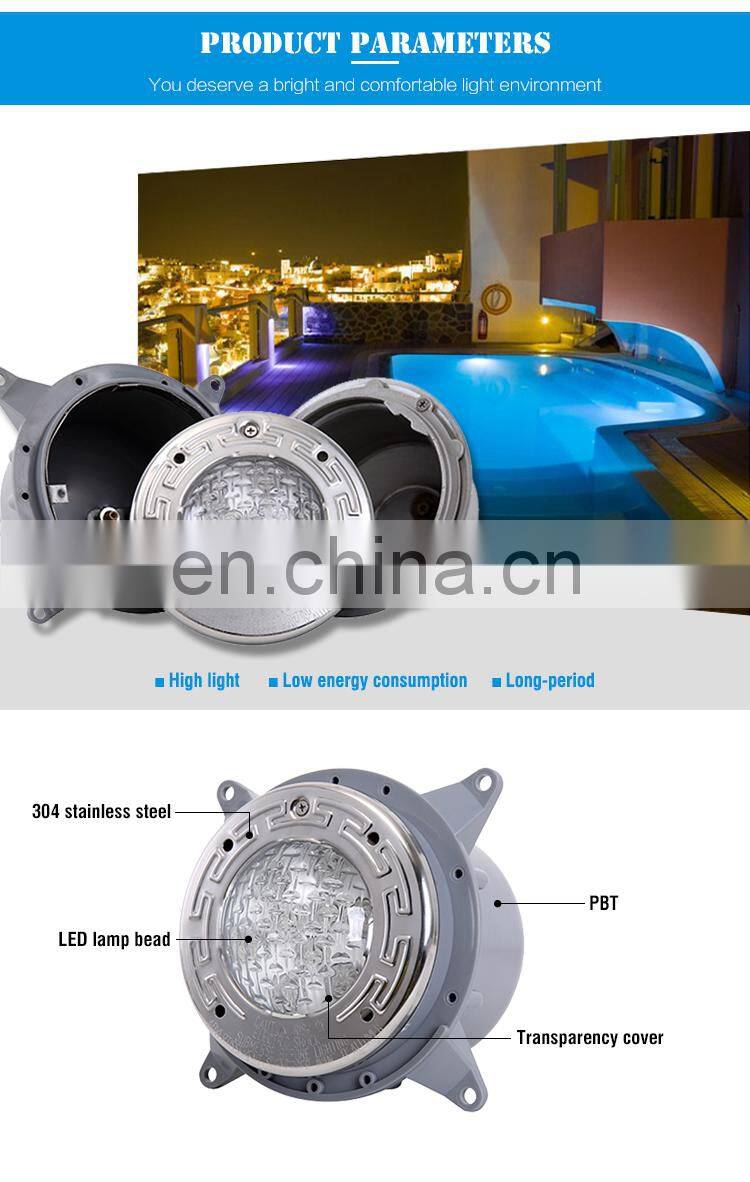 24W 12V Stainless Steel 24 Volt Underwater White Color Led Pool Light Bulb