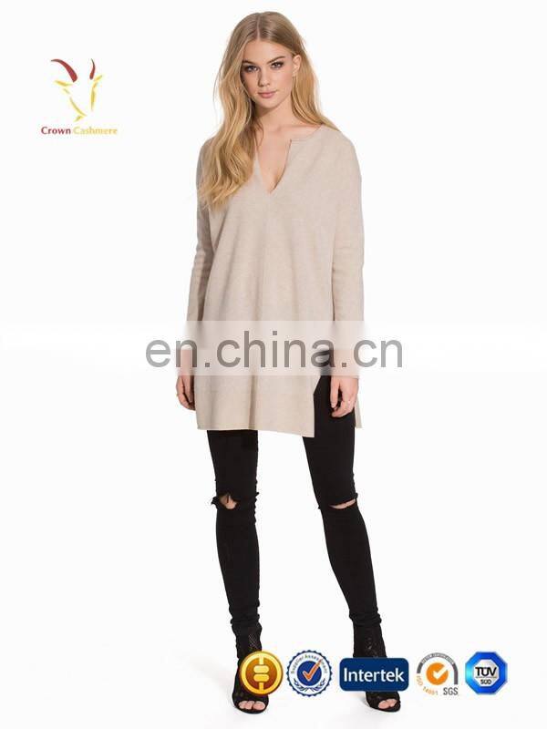 Opening Long Cashmere V Neck Knitwear Womens Sweater