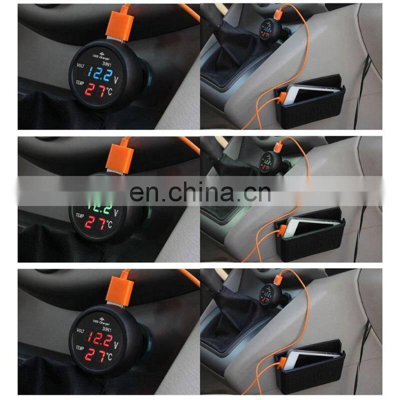 3 in 12/24V Car Auto Monitor Display USB Car Charger For Phone Tablet GPS LED Digital Voltmeter Gauge Thermometer
