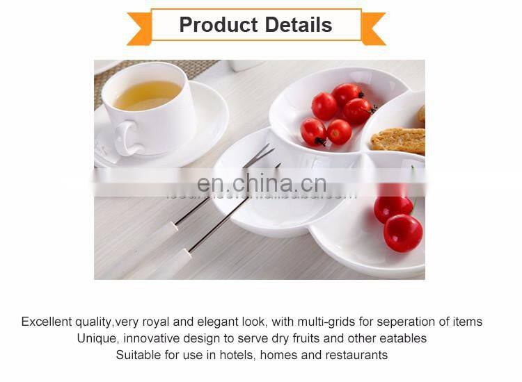 New Arrival Elegant White Color 4 Grids Ceramic Plate for Breakfast