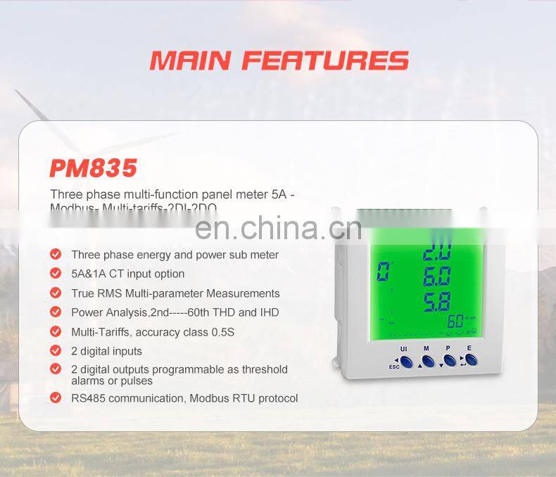 PM835 96*96mm three phase digital ammeter and voltmeter