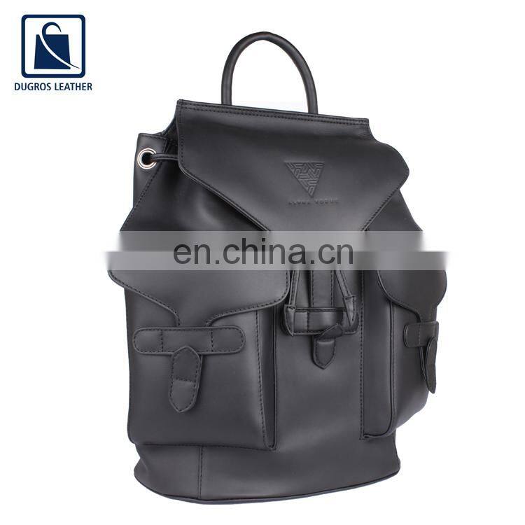 Custom Made Flap Closure Type Latest Fashion Style All Season Used High Black Fittings Genuine Leather Backpack for Sale