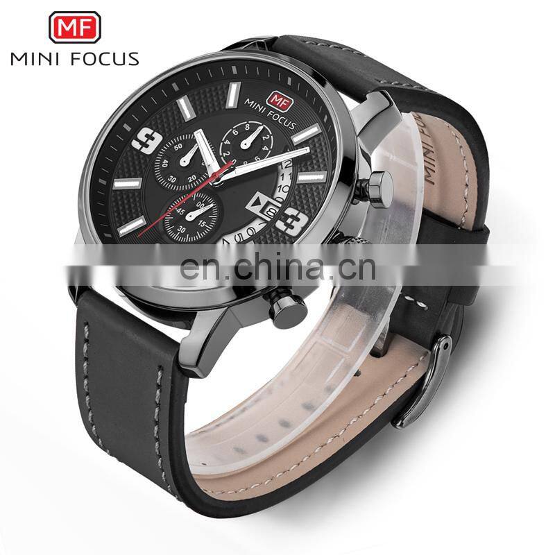 MINI FOCUS MF0025G New Fashion Chronograph Luxury Brand Army Military Sports Male Analog Watches Men Quartz Casual Leather Band