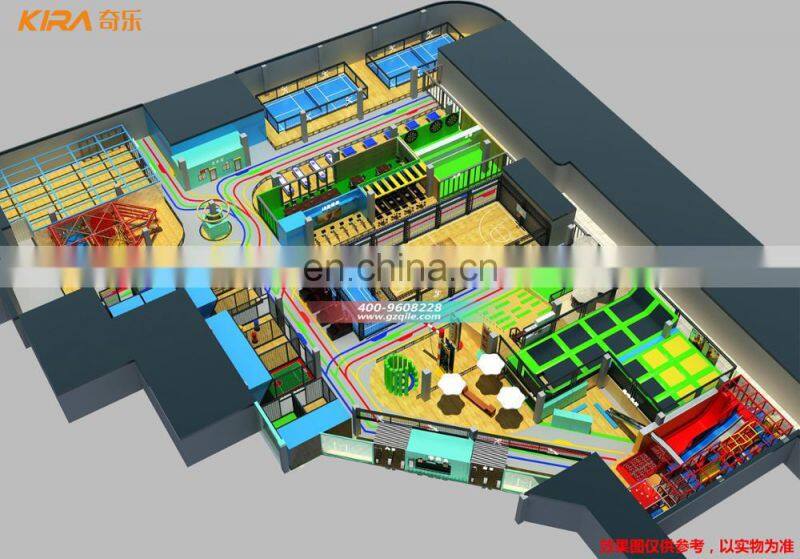 Complex Sports Park with trampoline, rope course and climbing net commercial outdoor playground equipment