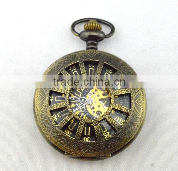 Cute carving watch face retro style bronze watch case mechanical antique pocket watch brands