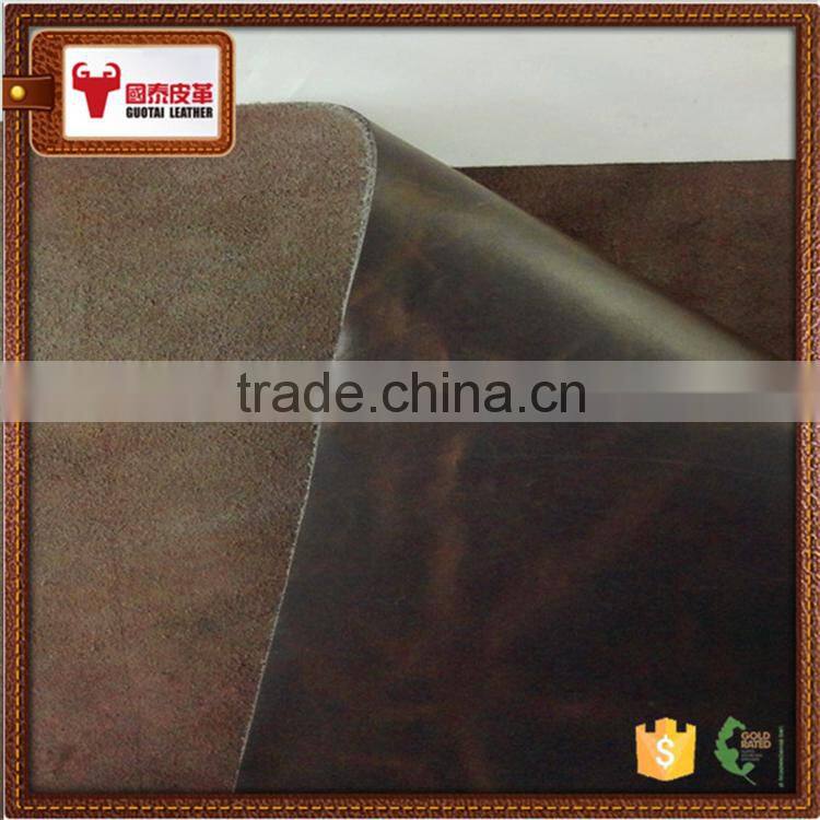 split cowhide leather two tone pull up leather