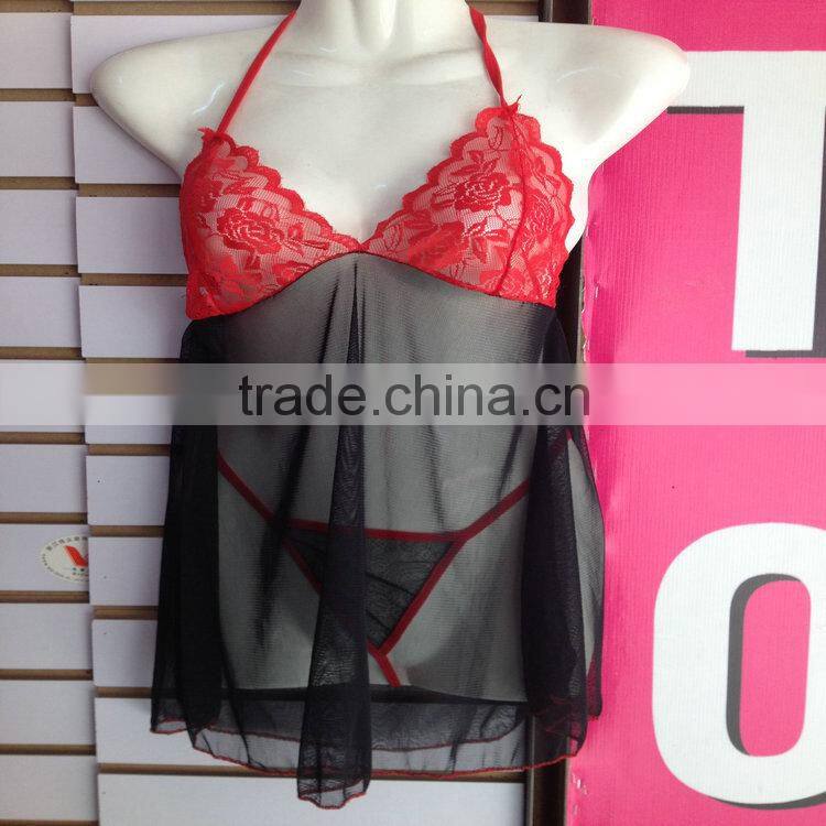 1.23USD Sexy Yough Ladies Transparent Appeal Sleepwear/Pyjamas Set With G-string (qqsy017)