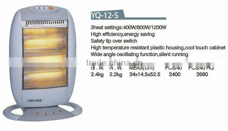 3heating 1200W CE/GS/ROHS safety tip over swtich wide angle oscillating function electric heater halogen heater for home