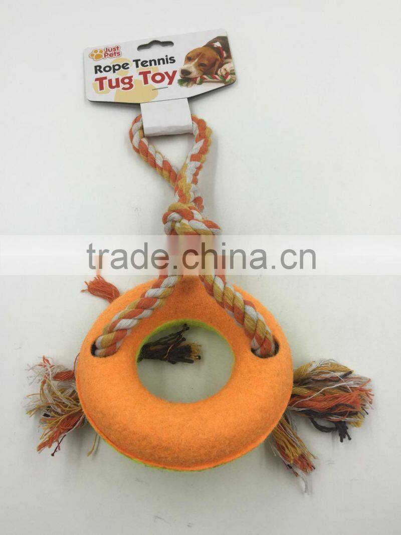 Colored weaving cotton rope pet toys with dog