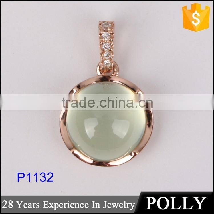 wholesale 9k rose gold pendant natural prehnite handmade green stone jewellery