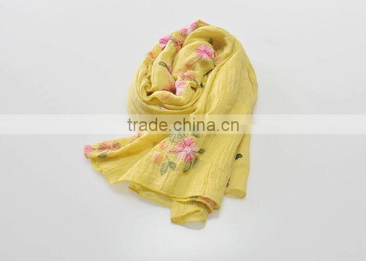 Good Quality Flowers Embroideried Soft Cotton Shawl Scarf Hijab