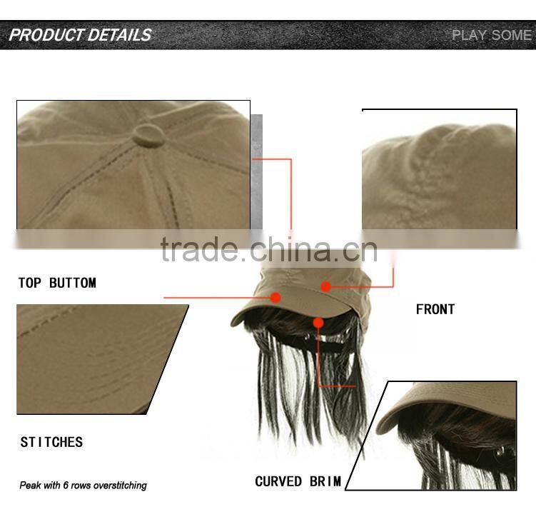 Wholesale custom baseball cap hats with hair attached for women