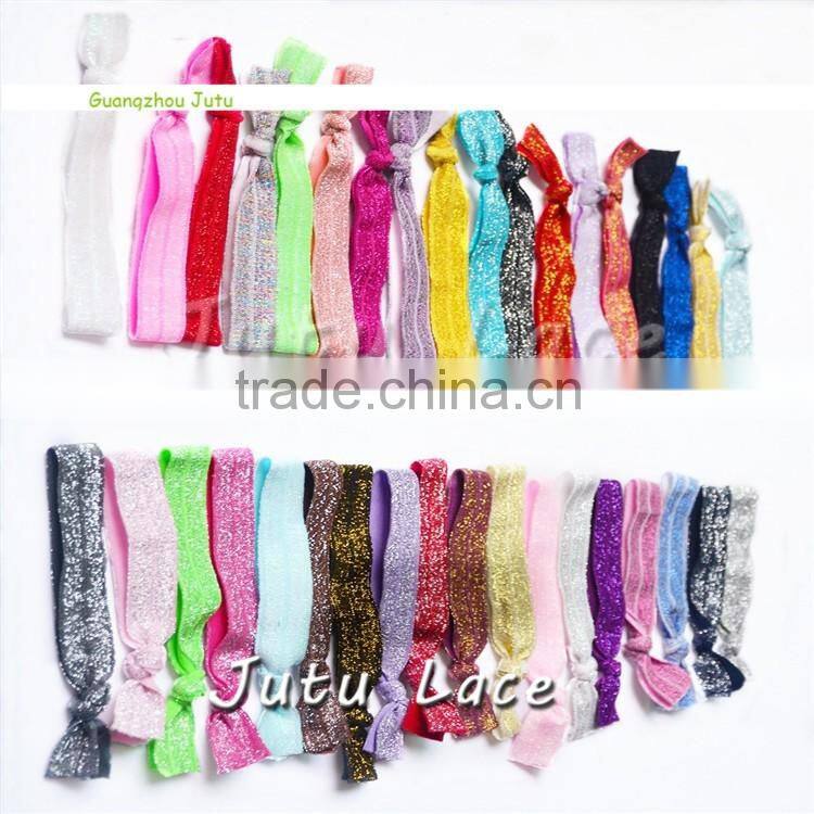 Shiny frosted elastic hair tie 5/8''Fold Over Elastic cheap wide headbands FOE