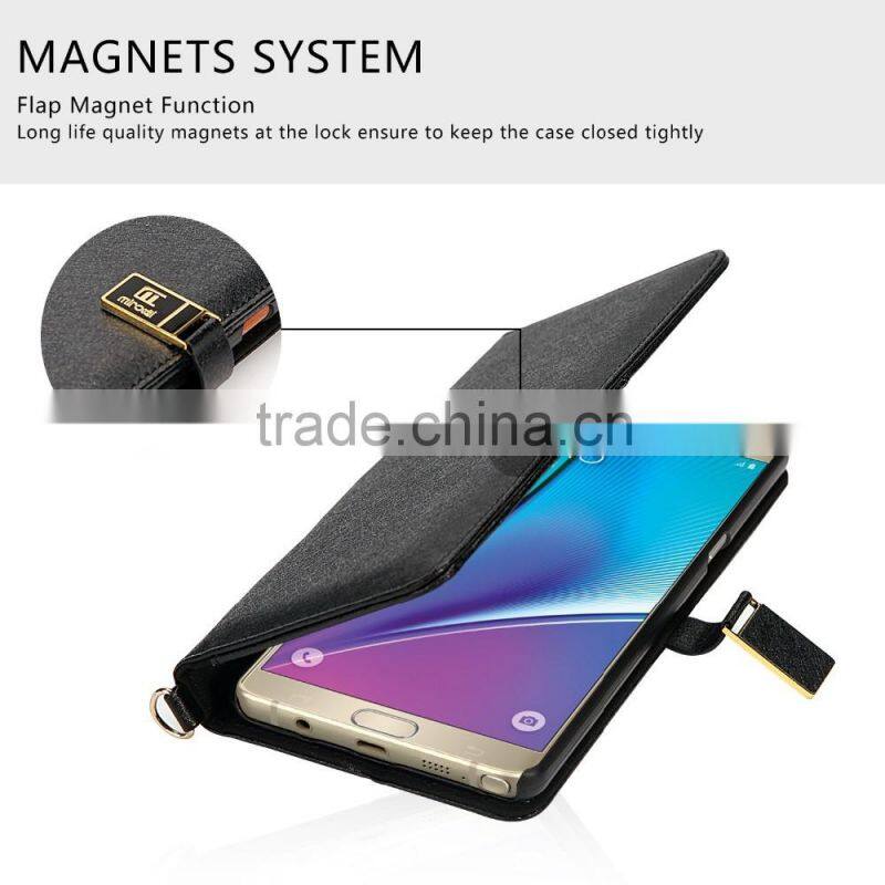 2016 new fashion hand-crafted stand wallet pu case with cosmetic mirror stand wallet case for samsung galaxy note 7