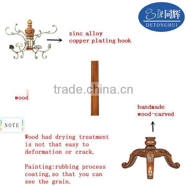 antique appearance zinc alloy hook wooden clothes tree (S-10#)