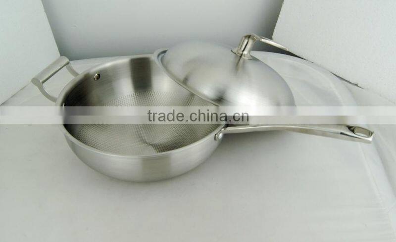 3 ply composites stainless steel wok with lid