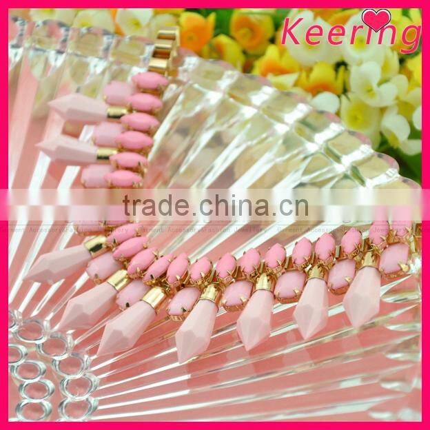 Hot sale gold chain with pink beads fashion necklace WNK-270