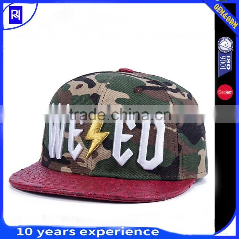 custom 3D embroidered camo snapback cap/flat brim 6 panel snapback hats