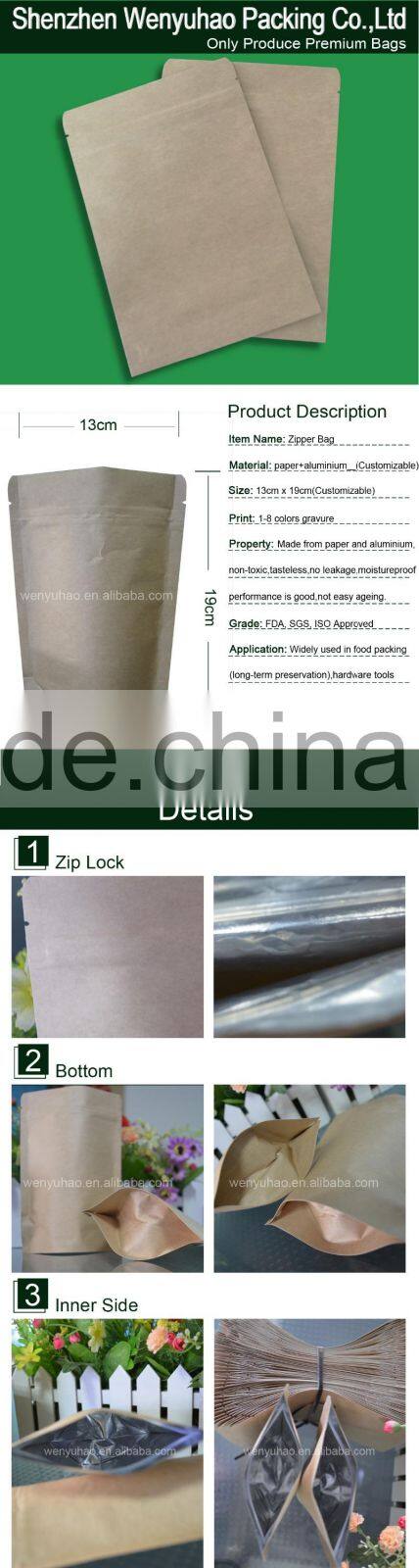 Fashion Custom Size Reclosable Stand Up Pouch Paper Zipper Packing Plastic Bag