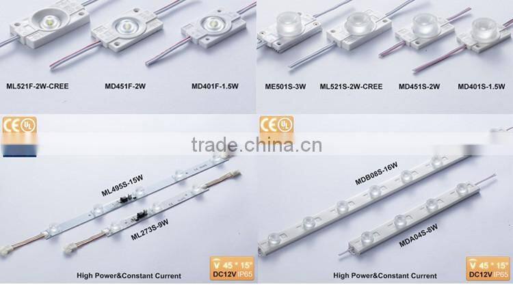 Cre e Led type 2W dc12v IP65 waterproof injection 2525 led module with lens led display module signage light 5 year warranty