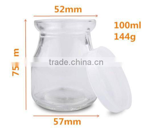 Yogurt Glass Bottle or Pudding Glass Jar with plastic lid