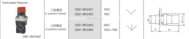 GB2-BK3462 CNGAD red illuminated selector 2 position locked push button switch