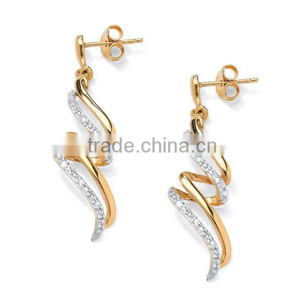 Beautiful designed earrings Gold over Silver Diamond Accent Ribbon Dangle Earrings