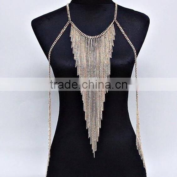 Gold And Silver Plated Long Necklace Fashionable Body Chain Jewelry