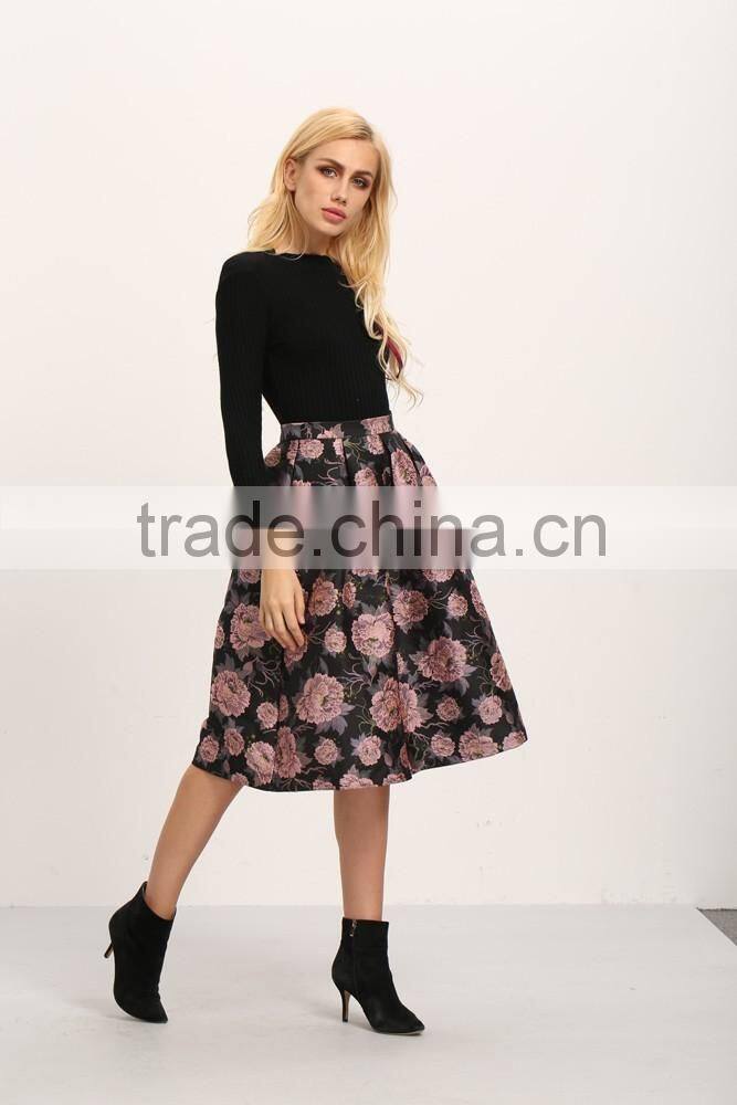 clothing factories in china autumn winter fashion floral embroidered A-line latest long skirt design for ladies 2016