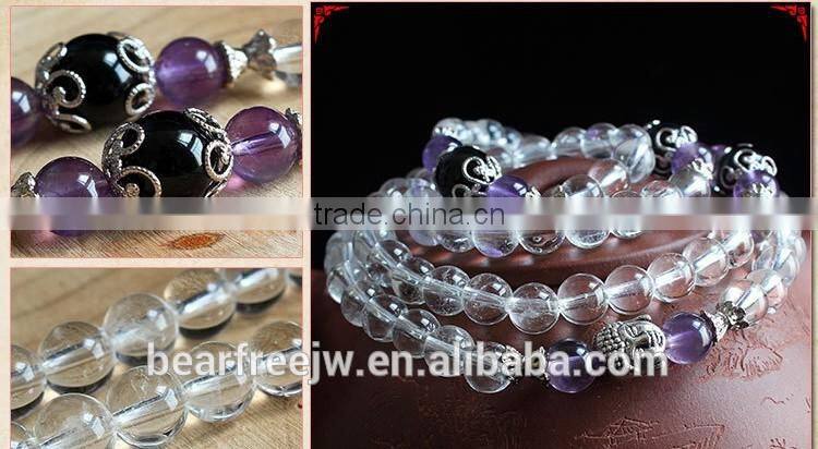 Bear Free Jewelry Multilayer Tibetan Natural AAA Grade Clear Quartz Mala Bead Prayer Wrap Bracelet Necklace