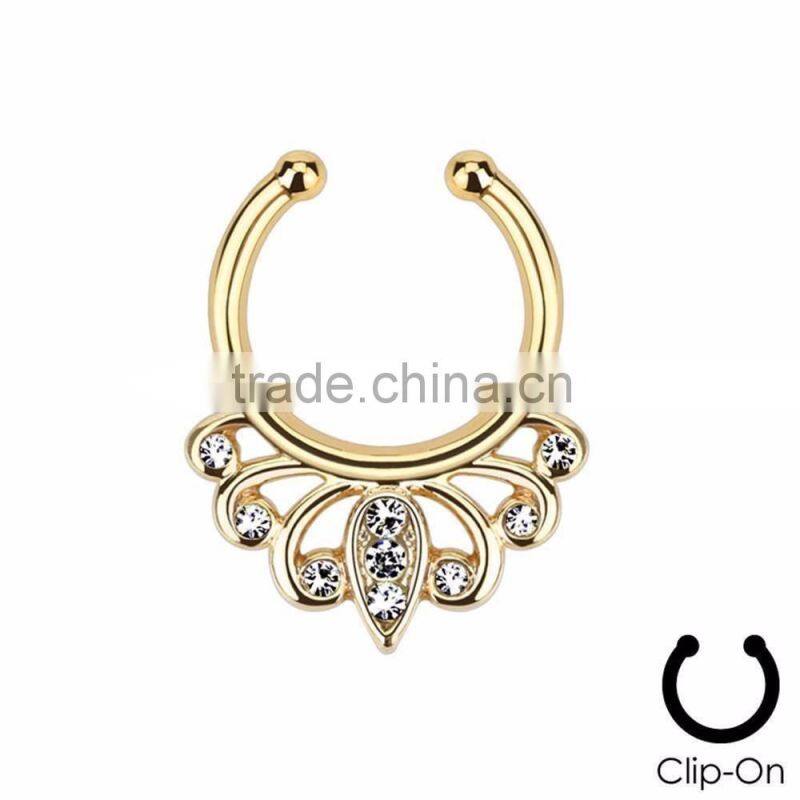 Clip On Fake Septum Clicker Non Piercing Nose Ring Hoop
