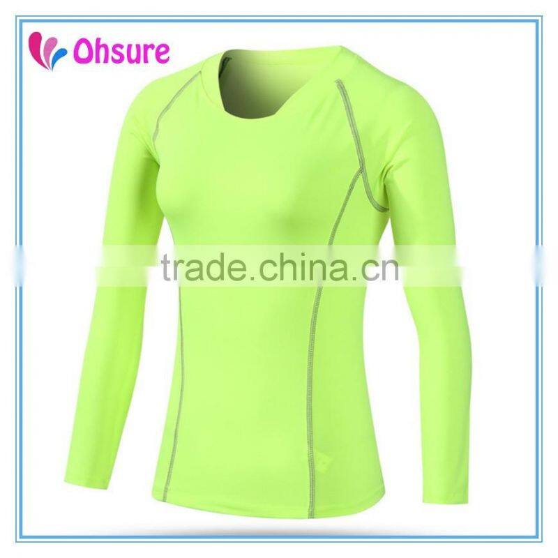 dry fit polyester spandex long sleeve running shirt yoga wear compression shirt for women
