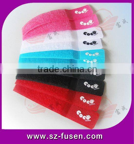 hot sale magic tape cable tie colorful hook and loop battery ties with logo print