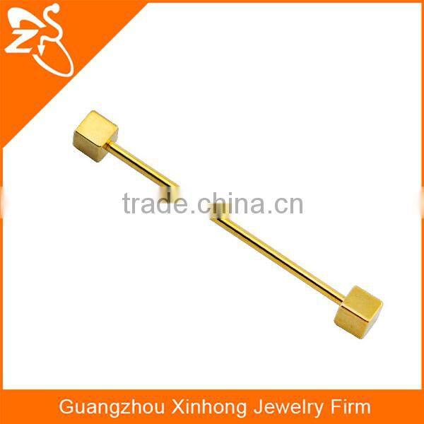 gold plated surgical steel square industrial barbell body piercing jewelry