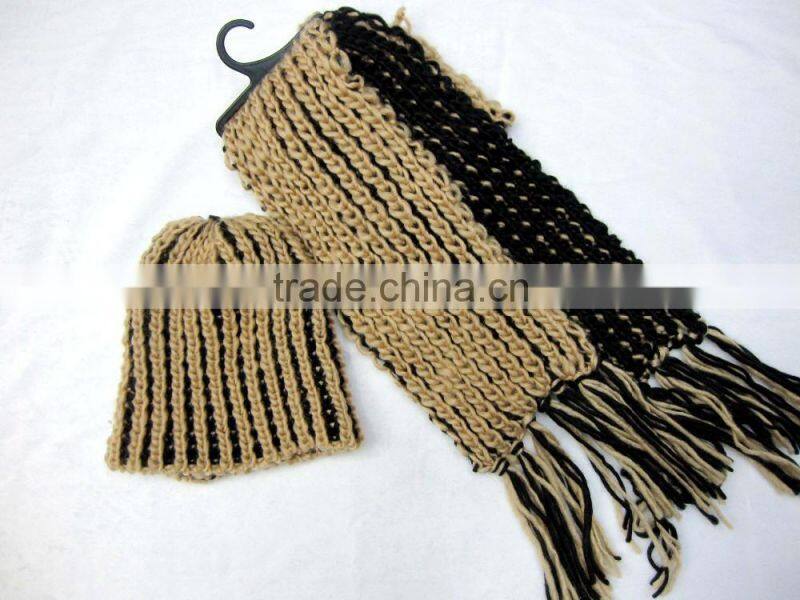 Knit kid's winter colorful double layer hat and scarf set