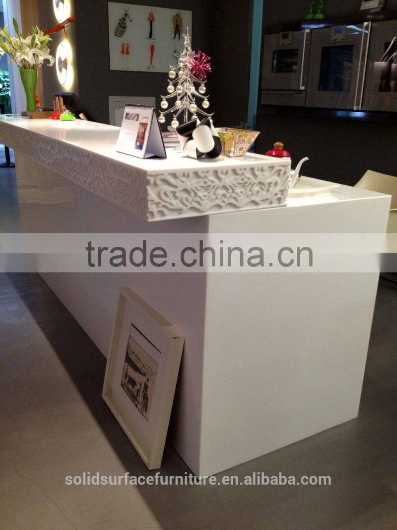 Logo embeded artificial stone modern shop counter designs