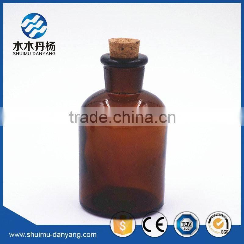 125ml amber narroe mouth glass reagent bottle for laboratory with cork