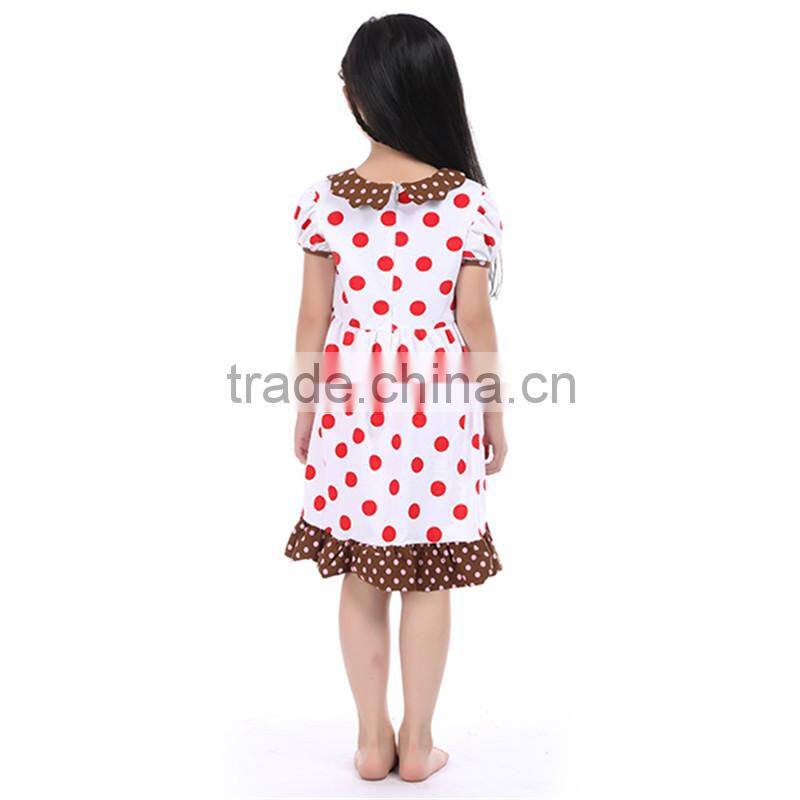 Hot Pink Red Dots With Brown Ruffle Summer Boutique Baby Girl Dress Candy Baby Girl Beautiful Fancy Dress