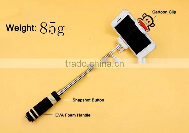 2015 Hot Sell Mini Wired All In One Selfie Stick Handheld Extendable Fold Selfie Stick Holder For Cell Phone