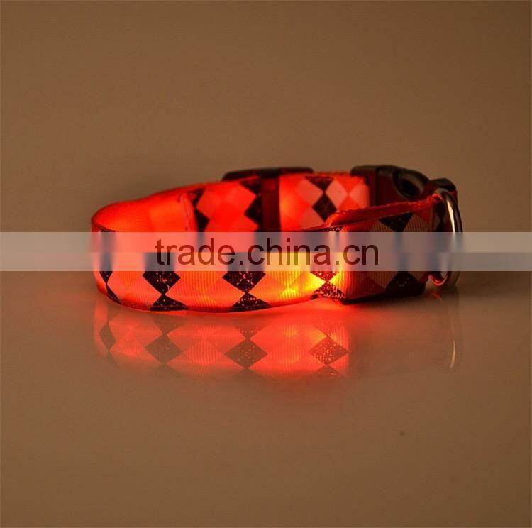 Safety Rhombus Pattern Collar Light Night Up Nylon LED Adjustable Collars S M L XL