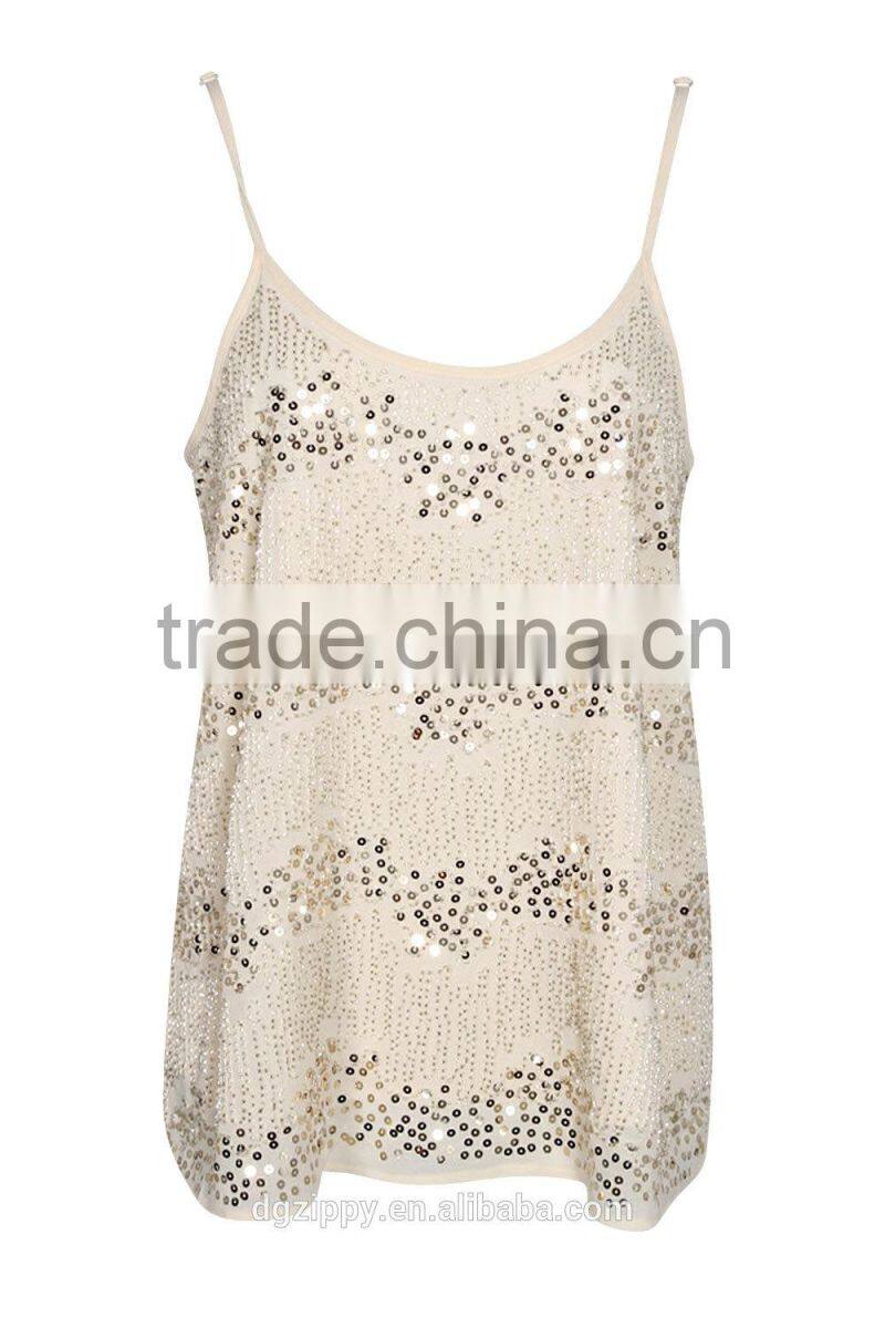 Chinese clothing manufacturers tank top/beaded embellished crop top/fashion sleeveless woman apparel lady top