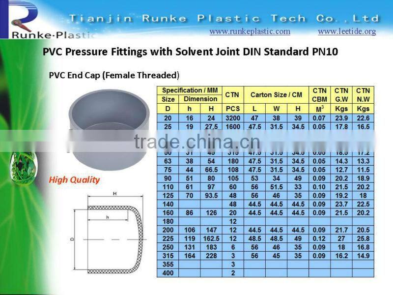 PVC Pipe Fittings with Rubber Ring Joint for Water Supply