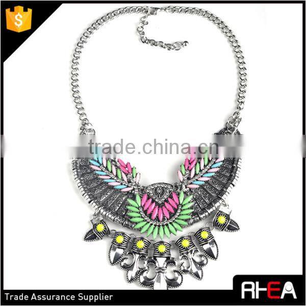 Boho Style Tibet Silver Feather Shape Alloy Necklace,Turkish Indian Alloy Necklace Statement Necklace