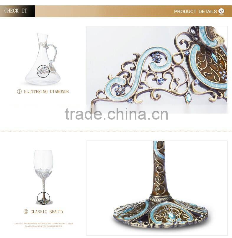 RORO Classic Pattern enamel home decoration pewter design craft goblet crystal red wine glass set