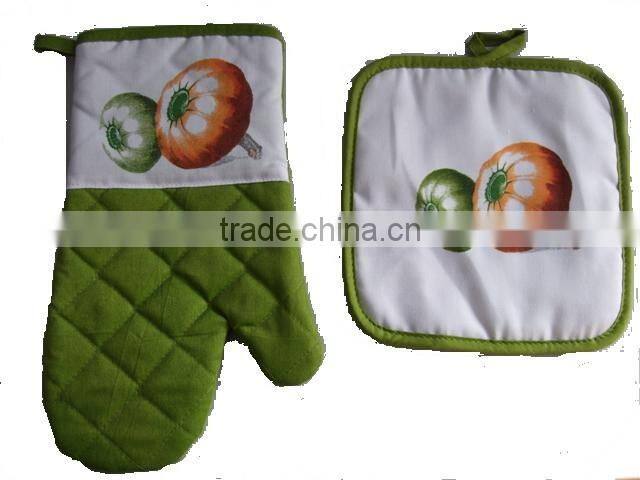 cotton twill material kitchen textile set silk screen printing oven mitten cat design shaped pot holder set