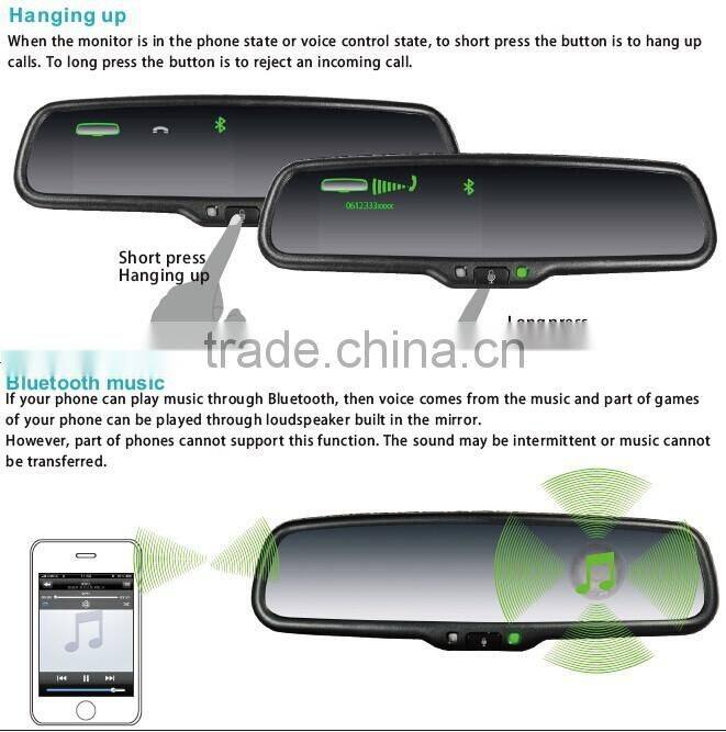 4.3 inch bluetooth rearview mirror monitor with wireless backup camera display