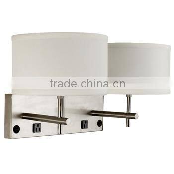 Simple hotel Wall Lamp in Brushed Nickel Finish with fabric shade from zhongshan kawell lighting