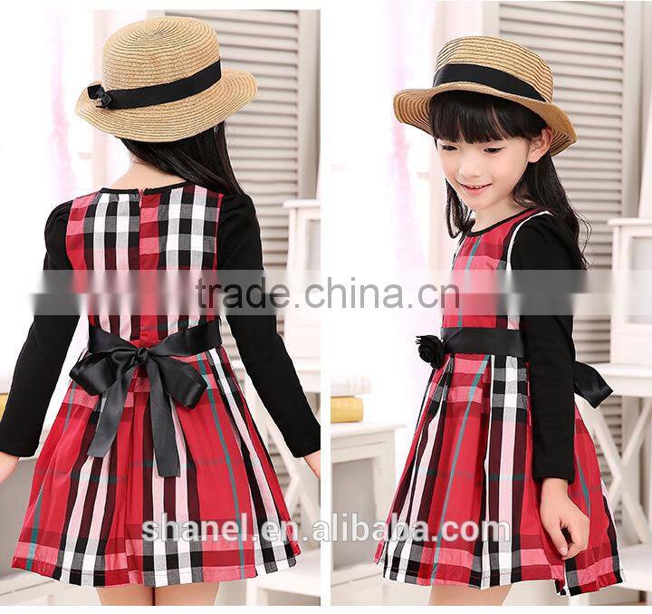 New arrival 2015 Autumn/Winter long sleeve girls plaid dress princess dress