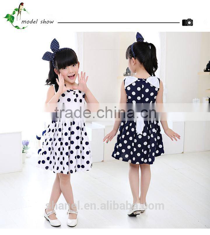 2015 Summer newest girls dress bowknot polka dots sleeveless girls dress