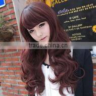 Top beautiful long red wavy wig with full bangs